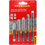 Tork Craft Drill Bit Set 5pcs Hss Half Ground Hex Shank 1.5/2.5/3/4/5mm Polished image 1