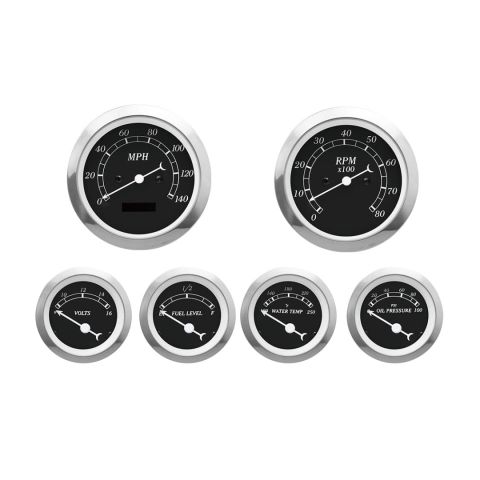 6 Gauge Set Classic,Black Dial with White needles image 1