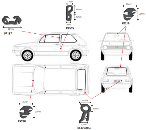 Rubber Kits - VW Golf MK1 - 2 Door image 1