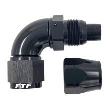 FTF Black Hose End One Piece Cut Style Swivel 90° An8 image 1