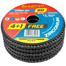 Tork Craft Flap Disc Zirconium 115mm 60 Grit Flat 4+1 Free image 1